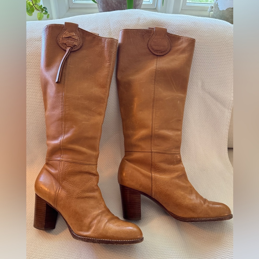 Coach Tan Leather Heeled Boots, sz 10 - Picture 8 of 9